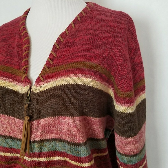 Multicolored Stripes Front Zip Cardigan - Picture 6 of 9